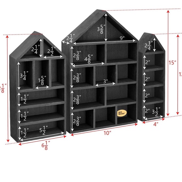House-Shaped Wooden Shadow Box Display Shelf Set of 3 10W x 2 1/4D x 15H - Picture 2 of 4